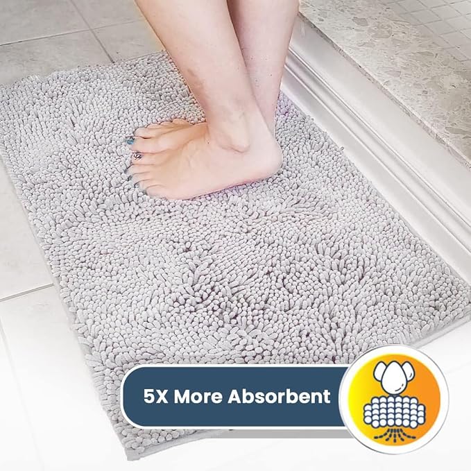 Muddy Mat® | Super Water Absorbent Door Mat Indoor, Microfiber Quick Dry Chenille Entryway Rug, Slip Resistant Front Door Mat, Indoor Mats for Entryway, Machine Washable Pet Rug, White 32" x 70"