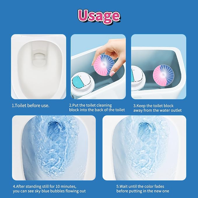 Automatic Toilet Bowl Cleaner Tablets, 30-Pack Long-Lasting Toilet Tank Cleaner for Bathroom, Blue Water Freshener, Prevents Stains & Odor, Safe for All Toilets (30, Blue and yellow)