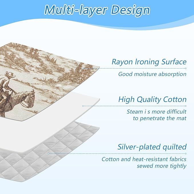 Ironing Mat Portable Ironing Pad Ironing Blanket for Table Top Heat Resistance Double-Side Using Travel Large 47.2 x 27.6 Inch Foldable Lightweight Cowboy Riding Horse Mountain Brown