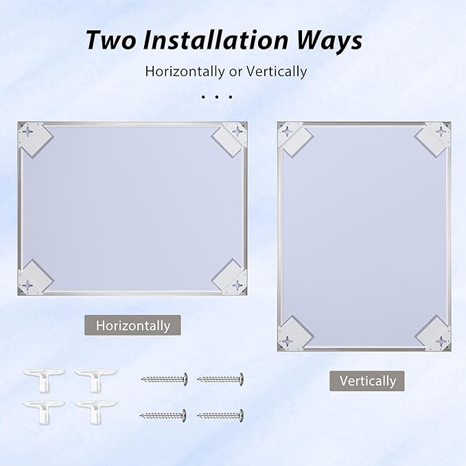 24x40 Inch Nickel Bathroom Mirror for Wall, Aluminum Frame Rectangle Rectangular Vanity Mirror, Modern Large for Bedroom, Living Room, Horizontal or Vertical