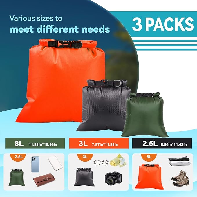6PCS Dry Bags Waterproof, Lightweight Dry Bags for Kayaking Waterproof，Outdoor Waterproof Bag for Kayaking Hiking Boating Camping