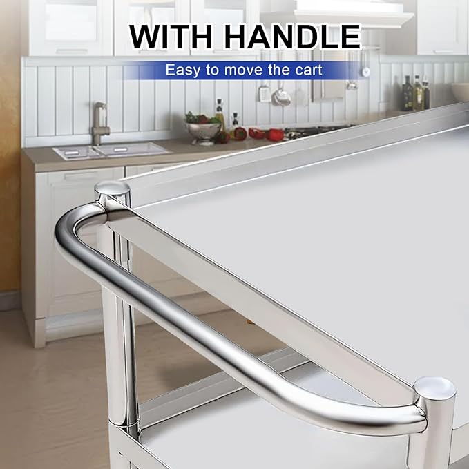 3-Shelf Stainless Steel Rolling Utility Cart - Heavy-Duty Metal Mobile Storage with Handle & Locking Wheels - Ideal for Kitchen, Medical, Lab, Restaurant & Home Use (16''x24''x34'')