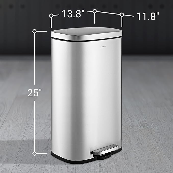 happimess HPM1011A Curtis 8-Gallon Step-Open Trash Can with Soft-Close Lid, Modern, Minimalistic, Fingerprint Proof for Home, Kitchen, Laundry Room, Office, Bedroom, Bathroom, Chrome