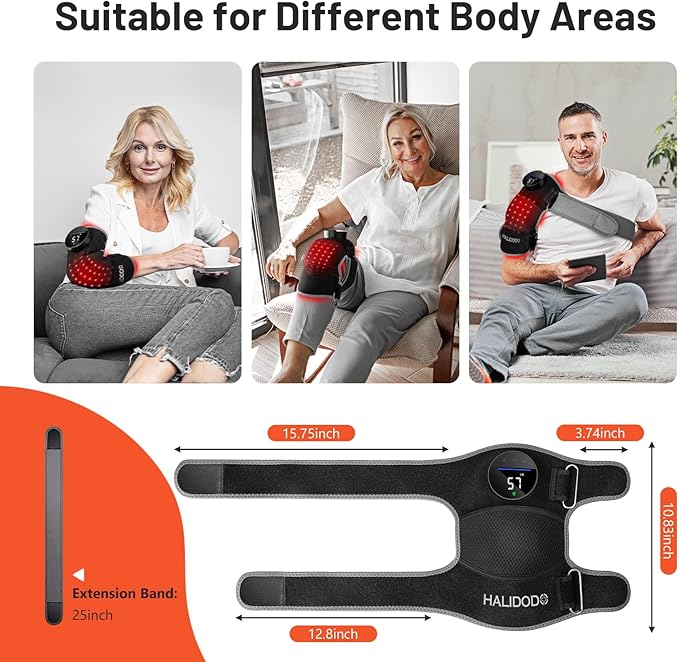 HALIDODO Red Light Therapy & Vibration Massage Knee Brace - Wireless Rechargeable Controller, 660nm&850nm Red Light Therapy Heated Device for Knee/Joint/Elbow/Shoulder Pain Relief, Faster Recovery