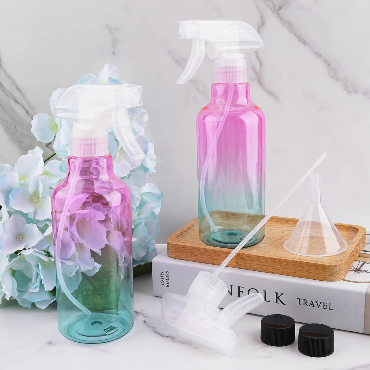 Plastic Spray Bottle 16.9oz Empty Spray Bottles Refillable Container Trigger Sprayer for Cleaning Solutions, Water, Plants, Pet, Essential Oils, Hair, 2 Pack (gradient)