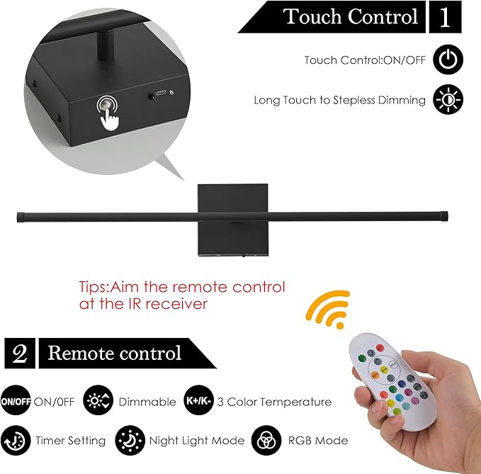 KARTOOSH 24.4 Inch 9 RGB Color Battery Operated Wireless Wall Sconces Set of Two