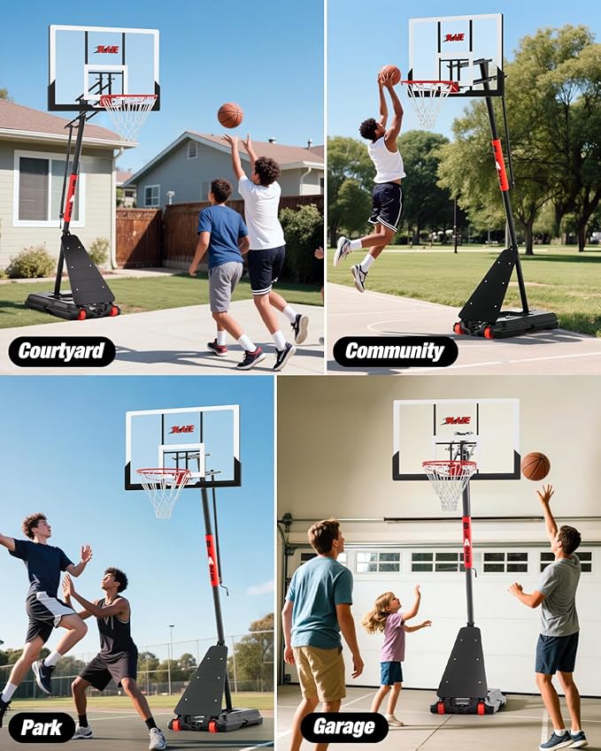 Portable Basketball Hoop Outdoor 5.3-10 FT Height Adjustable, Basketball Goals Systems for All Ages with 45 Inch Shatterproof Backboard in Backyard/Driveway/Indoor