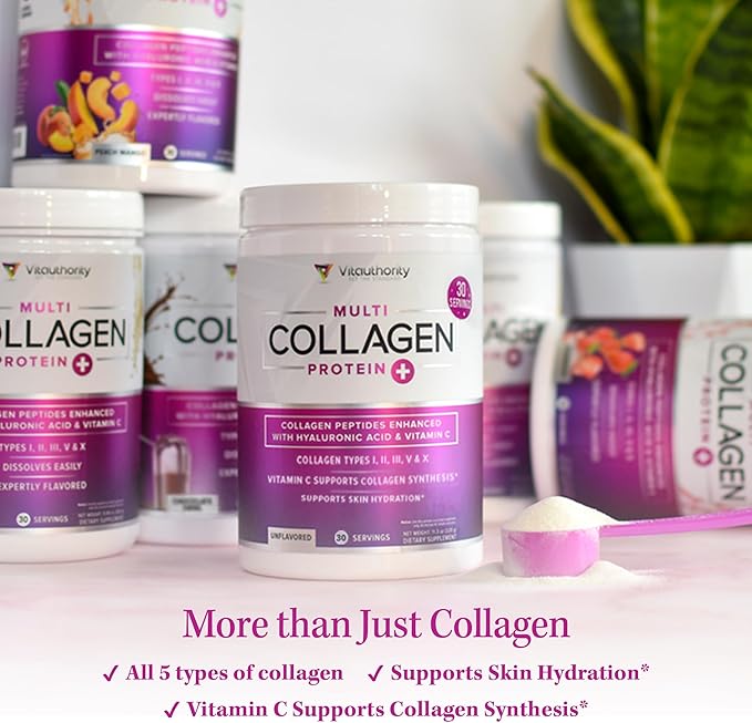 Multi Collagen Peptides Powder for Women - Hydrolyzed Unflavored Collagen Powder for Women with Types I II III V & X Plus Vitamin C & Hyaluronic Acid for Beautiful Hair Skin and Nails - 30 Servings