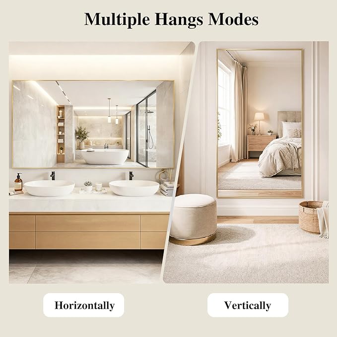 Koonmi Gold Mirrors for Wall, 30x48 Inch Bathroom Mirror, Rectangular Wall