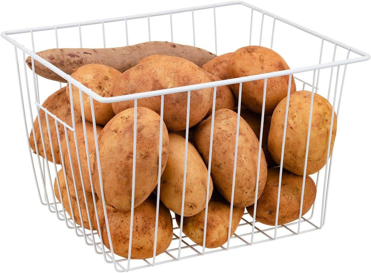 Upright Freezer Organizer Bins， Freezer Baskets for 14, 15 cu.ft Standup Freezer, Wire Storage Baskets with Built-in Handles for Frozen Foods, Snacks, Vegetables, Fruits and More, 6Pcs , White