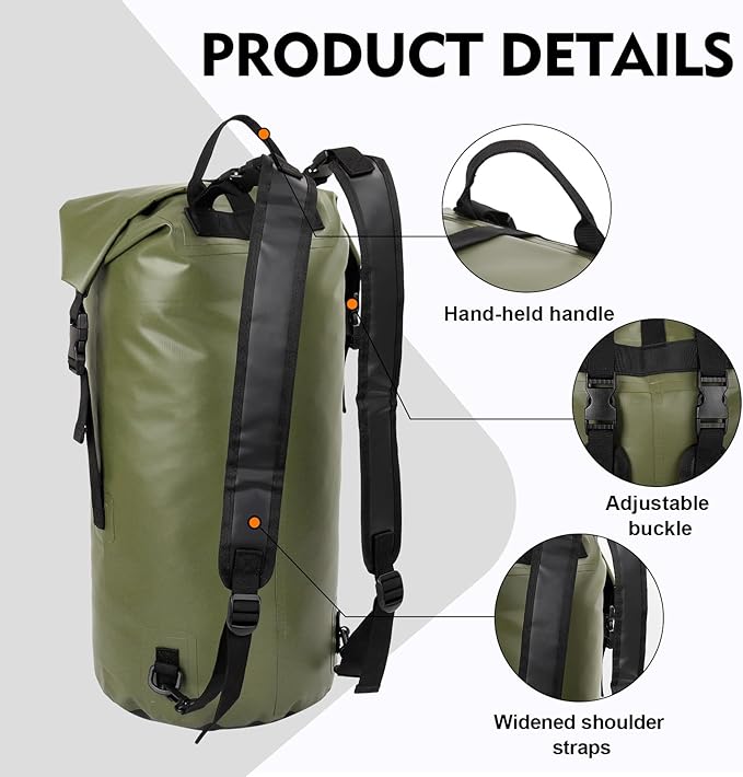 Waterproof Dry Bag Backpack - 25L/35L Lightweight Hiking Pack with Zippered Pocket for Camping, Kayaking, Travel, Hiking, Fishing, Outdoor Enthusiasts（35L）