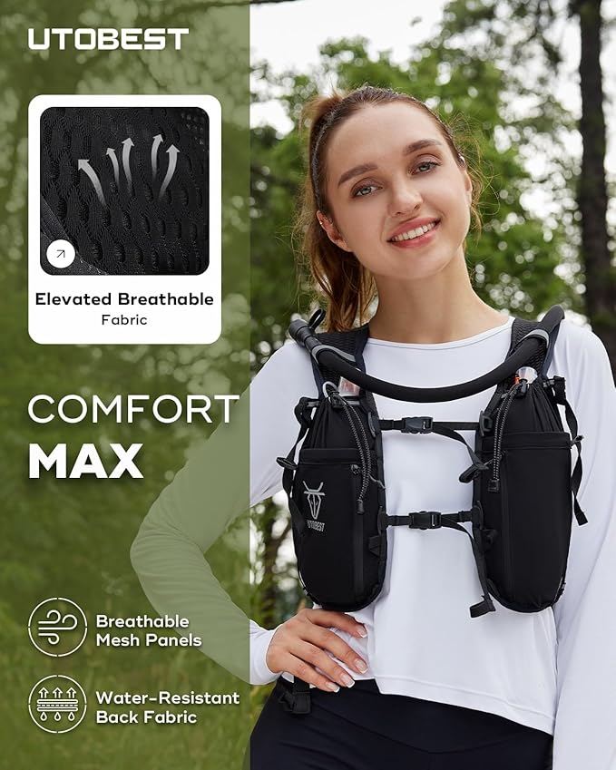 UTOBEST Upgrade Running Hydration Vest 10L, Running Backpack for Women Men Multi-Functional Storage, Adjustable Water Vest for Trail Marathon Race Jogging Cycling