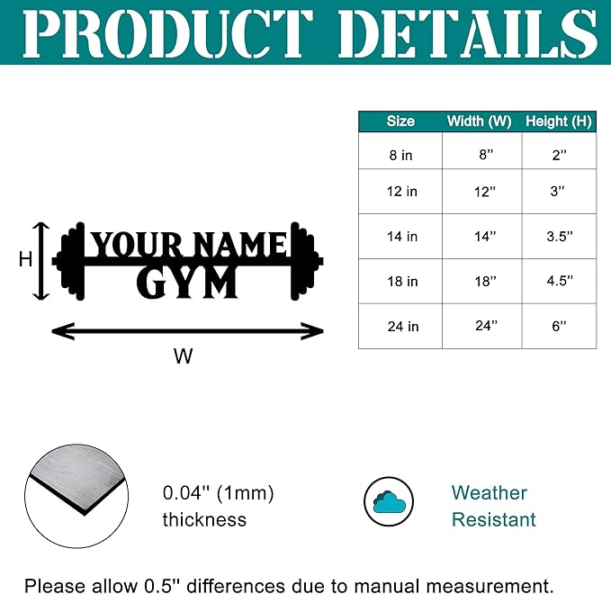 Personalized Home Gym LED Tin Metal Sign Multiple Sizes, Gym Sign Wall Decor, Exercise Workout Room Decor Fitness Center, Motivational Inspirational Hanging Wall Art Wall Plaque (02 w/lights)