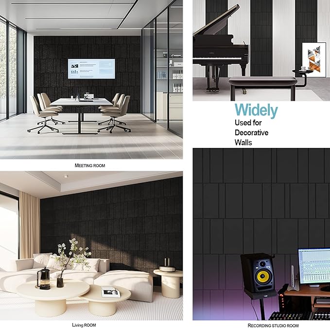 Acoustic Wall Panels – 8 Pack 31.75"x15.75" Thick Black Striped Groove Sound
