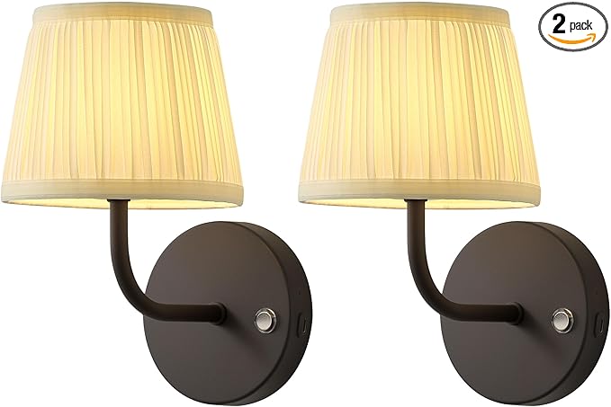PUSU LED Cordless Black H9.6 inch Small Wall Sconces Set of 2, Rechargeable