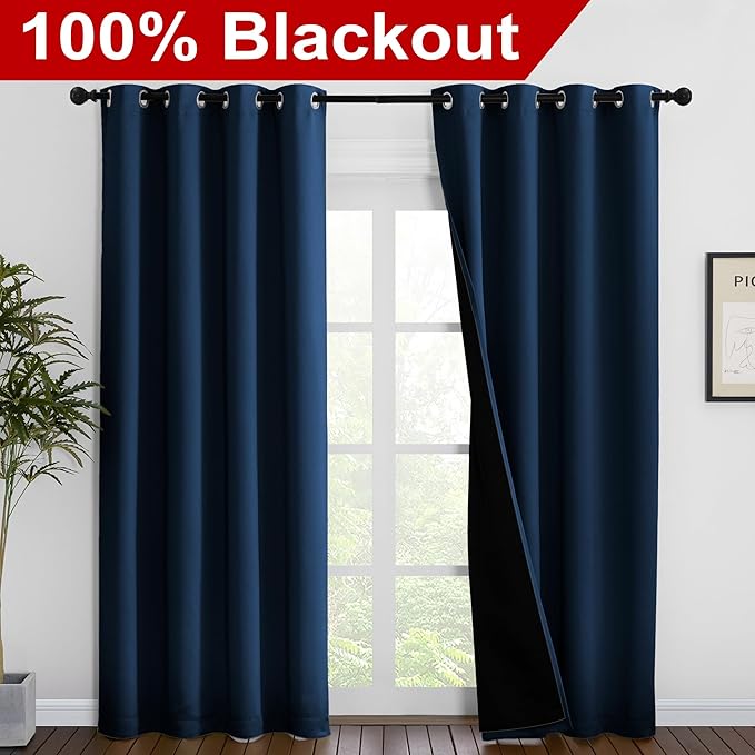 NICETOWN Moroccan Blue Full Shade Curtain Panels, Pair of Energy Smart & Noise