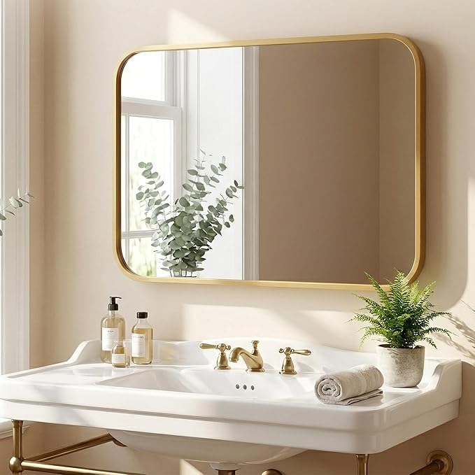 2-Pack 22x30 Inch Matte Gold Bathroom Vanity Mirrors | Flush Mount Deep Set