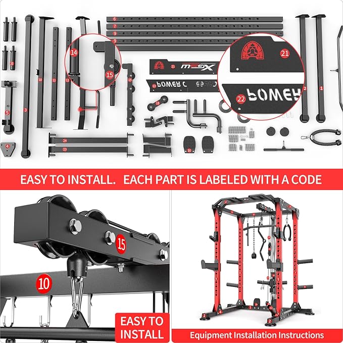 Power Cage Multi-Function Power Rack with Cable Crossover System,1800 LBS Capacity Squat Rack with Weight Bench,for Home Gym