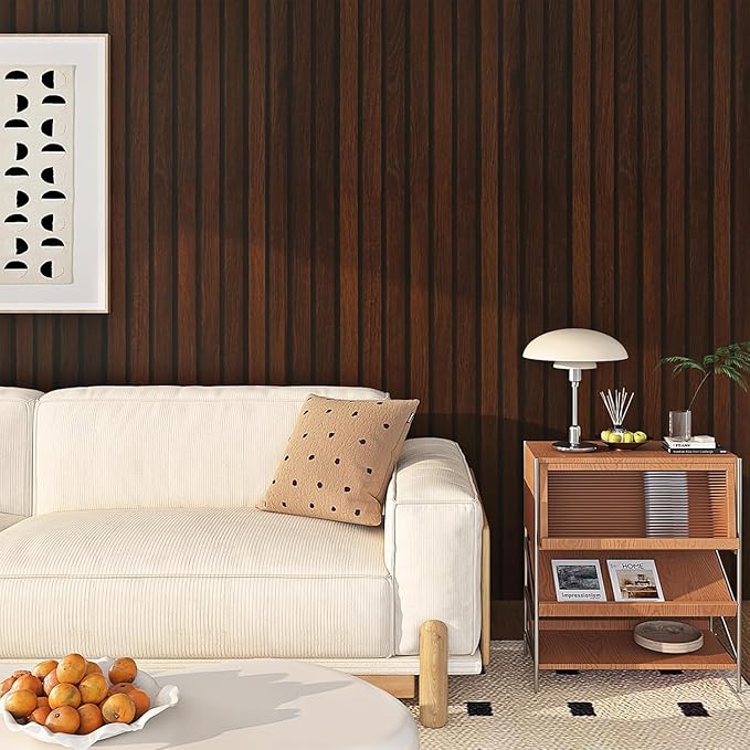 FunStick 24"x200" Slats Wood Wallpaper Peel and Stick Wall Paper Brown Walnut