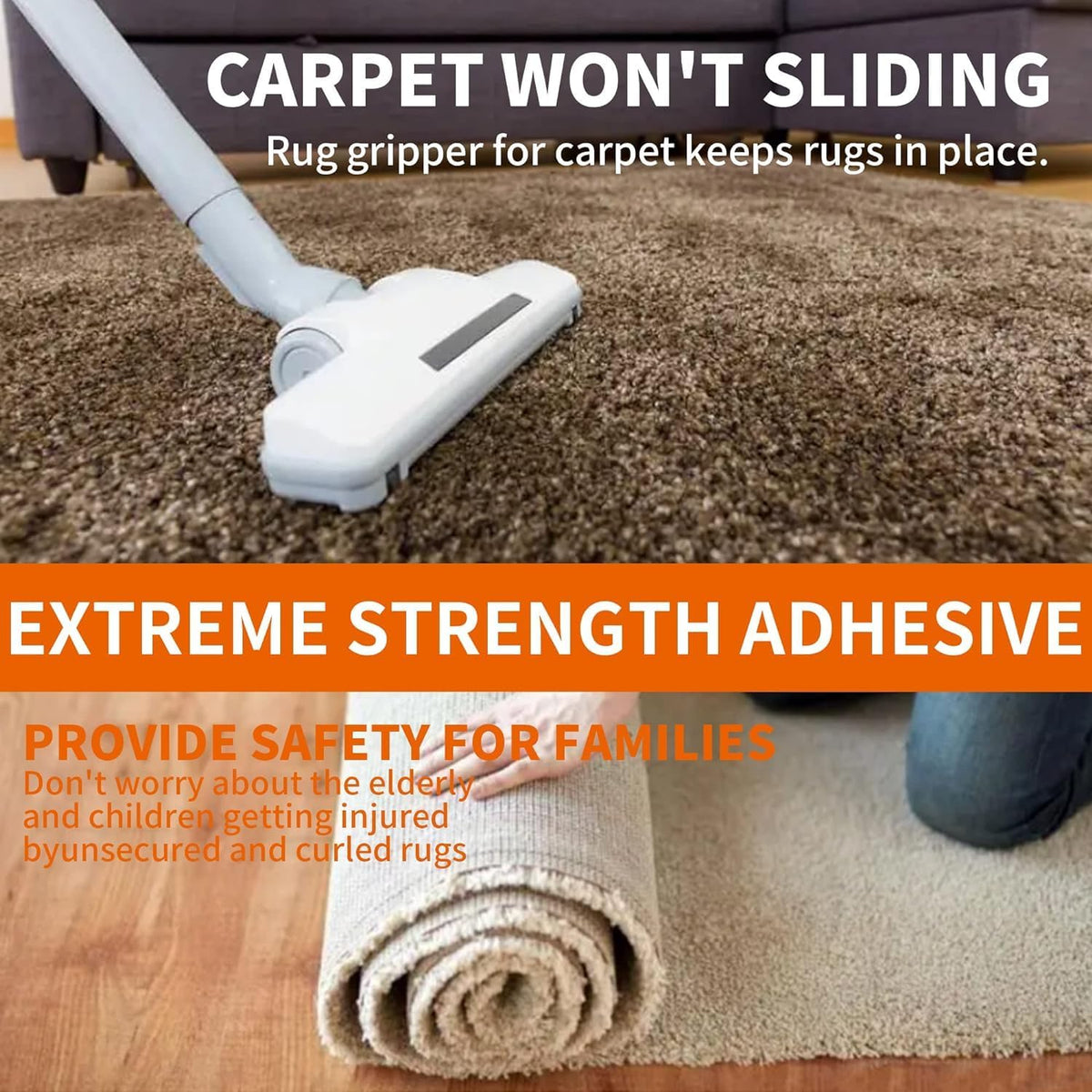 TAPEBEAR Double Sided Carpet Tape 2Inch x 20Yards, Heavy Duty Rug Tape Residue-Free Carpet Gripper for Area Rugs, Wood, Floor, Multipurpose Gripper Non Slip Tape, White
