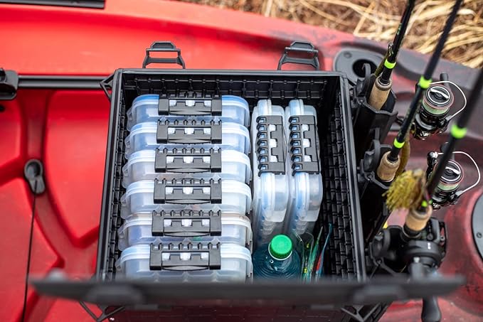 YakAttack BlackPak Pro 13" x 13" Fishing Crate with 3 Rod Holders - Black | Compact Tackle Storage Box & Gear Organizer for Kayaks | Lightweight, Durable & Customizable Marine Accessory | Made in USA