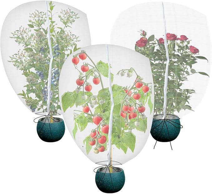 Gardtree 3PCS 2.6 × 3.2 FT Bird Insect Barrier Fruit Tree Netting, Double Zipper & Drawstring, Garden Bird Netting for Blueberries, Tomatoes, Peppers, Shrubs – Reusable Mesh Barrier