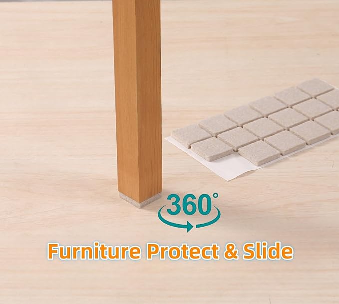 Felt Furniture Pads for Hardwood Floors 129 Piece, Furnigear Anti Scratches Felt Pads for Round, Square Chair Feet Self Adhesive Chair Felt Pads Sliders Moving Your Furniture Smoothly, Beige