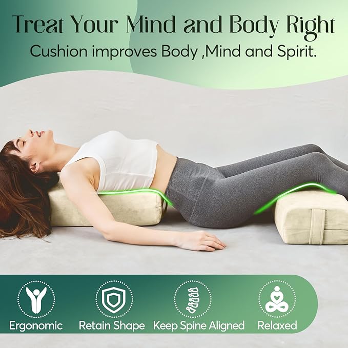 Premium Crushed Sponge Yoga Bolster Pillow for Yin Yoga, Restorative & Meditation - Rectangular Cushion