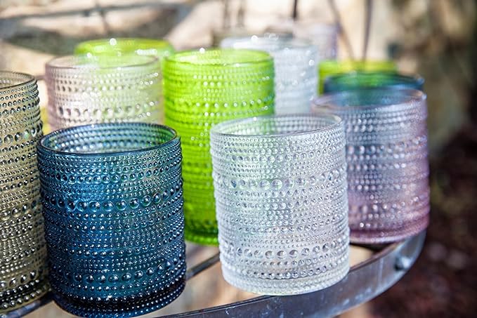 Fortessa Jupiter Beaded Hobnail Glass, 13 Ounce Iced Beverage (Set of 6), Fern Green