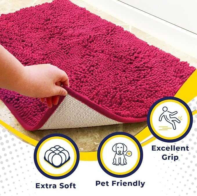 Muddy Mat® | Super Water Absorbent Door Mat Indoor, Microfiber Quick Dry Chenille Entryway Rug, Slip Resistant Front Door Mat, Indoor Mats for Entryway, Machine Washable Pet Rug, Hot Pink 20" x 30"