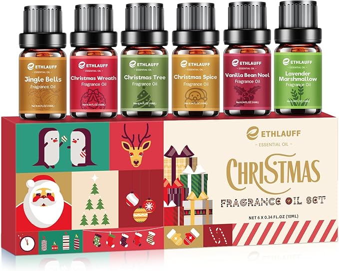 Essential Oils Set,Jingle Bells, Christmas Wreath, Christmas Tree, Christmas Spice, Vanilla Bean Noel, Lavender Marshmallow