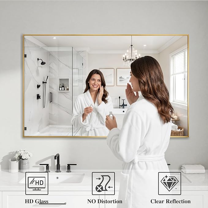 Koonmi Gold Mirrors for Wall, 30x48 Inch Bathroom Mirror, Rectangular Wall