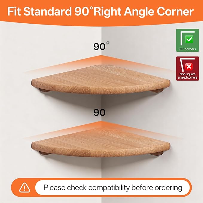 Gieanoo Corner Floating Shelf 10inch Solid Oak Wood Floating Corner Shelf