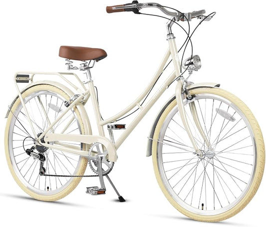 AVASTA Astrid Vela Hybrid Bike for Adult Women Female Lightweight Step Through 26 Inch High Tensile Steel Frame City Commuter Comfort Lady Bicycle, 6-Speed, Multiple Colors