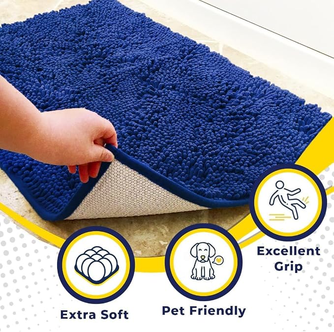 Muddy Mat® | Super Water Absorbent Door Mat Indoor, Microfiber Quick Dry Chenille Entryway Rug, Slip Resistant Front Door Mat, Indoor Mats for Entryway, Machine Washable Pet Rug, Royal Blue 2ft x 4ft