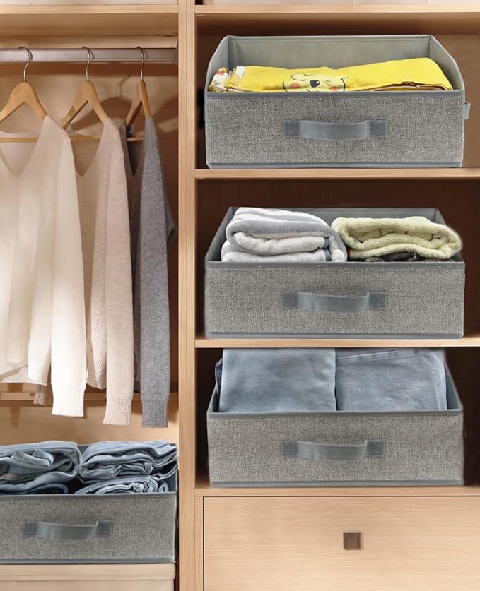 6 Pack Closet Storage Bins for Shelves, Shelf Baskets for Organization, Closet Organizers and Storage, Trapezoid Storage Bin Closet Shelf Organizer for Clothes,Toy,Towel,Book,Baby Clothing (6PC-Gray)