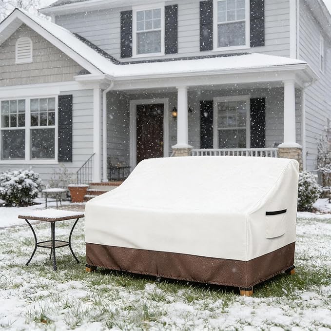 Waterproof Patio Sofa Cover, Heavy Duty 3-Seater Outdoor Couch Cover Size Up to 79W x 38D x 35H Inches, Lawn Patio Furniture Covers with Air Vent (Beige)