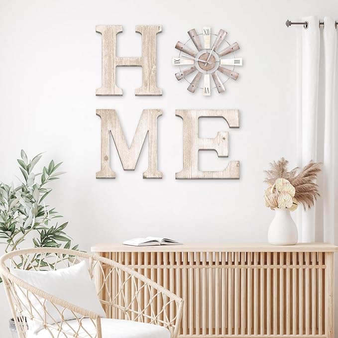 Farmhouse Home Signs with Windmill Clock Wall Decor Rustic Home Letters Wall Art