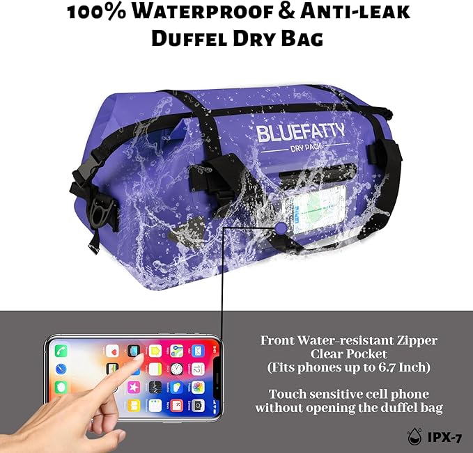 Large Waterproof Duffel Bag Roll-top Heavy Duty Dry Duffle Bags for Motorcycling, Rafting, Boating, SUP, Kayaking, Travel, 70L(Blue)