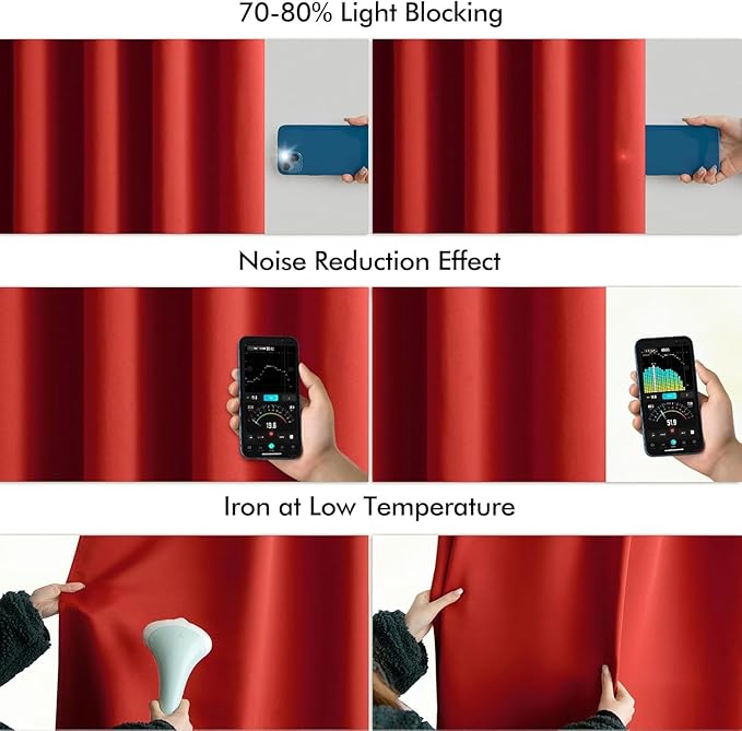 MIULEE Christmas Red Back Tab Blackout Curtains 120 Inch Long 2 Panels Set