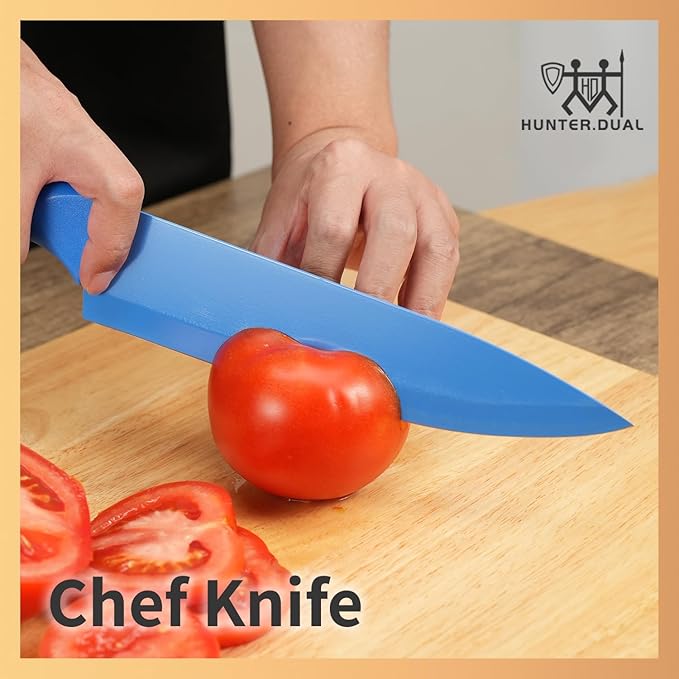 Knife Set, 12-PC Colorful Kitchen Knife Set, 6 Sharp Kitchen Knives with Built-in Sharpener Covers for Cooking, Cutting&Chopping (Multicolor)