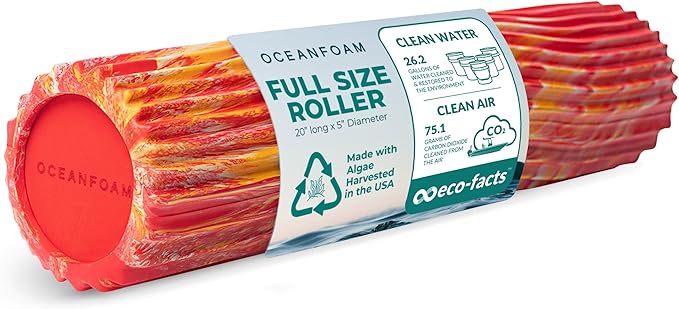 Oceanfoam Tidal Roller - Red, Gold & Natural Marbled - Muscle Massage Foam Roller for Back Pain & Stretching - Firm and Ergonomic Wide Wave Textured - Yoga, Athletics, & Wellness - Full Size, 20" x 5"