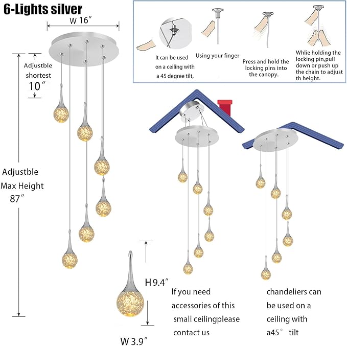 Flashing God Pendant Lights Kitchen Island 6-Lights Pendant Chandelier for Dining Room Hallway Stairwell LED Dimmable 2700K-6000K