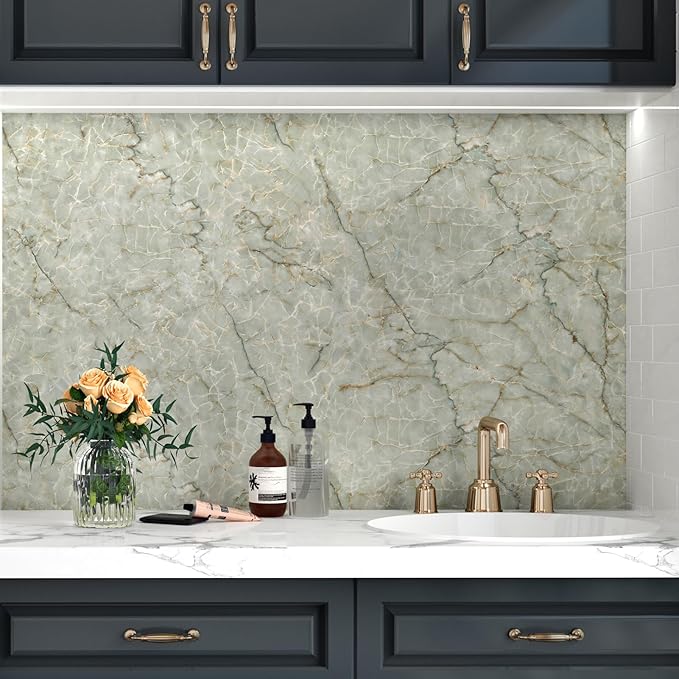 Cyan Glossy Marble Contact Paper Peel and Stick Countertops Self Adhesive