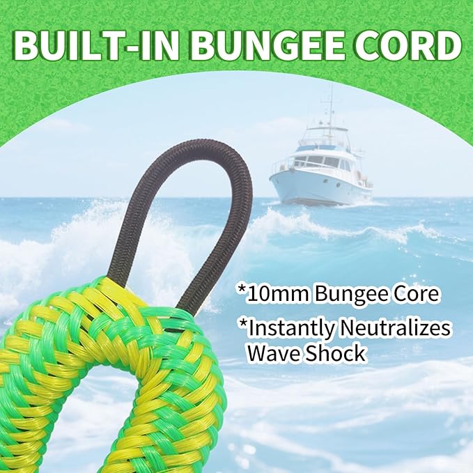 Bungee Dock Lines for Boats, 2 Feet, Pack of 2 (Green&Yellow)
