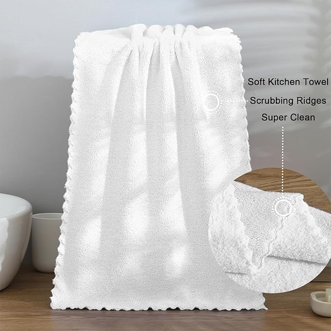 kimteny Kitchen Cloth Dish Towels, 13x28 Inches Premium Dishcloths, Super Absorbent Coral Velvet Microfiber Cleaning Cloths, Fast Drying Rags for Washing Dishes (13x28-8 Pack, White)