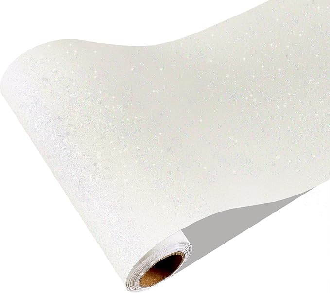 CRE8TIVE Off-White Glitter Wallpaper 8"x354" White Peel and Stick Wallpaper