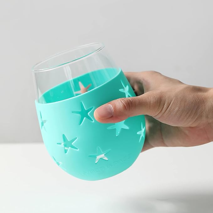 Hyperspace 20 OZ Stemless Wine Glass, Beverage Glass with Protective Silicone Sleeve (4COLOR ASST Star)