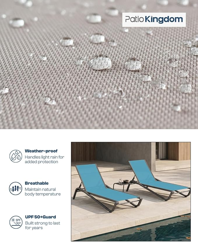 Patio Chaise Lounge Chairs Set of 4, All-Weather Aluminum Pool Loungers for Outside, 5-Position Adjustable Sunbathing Chairs for Tanning, Stackable for Backyard, Poolside, Sky Blue
