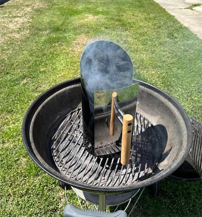 Charcoal Chimney Starter Double Enameled Chimney Starter Charcoal Chimney with Heat Shield & Wood Handle Great Heat Insulation Coal Starter for Grill Easy Grip Charcoal Starter, Black